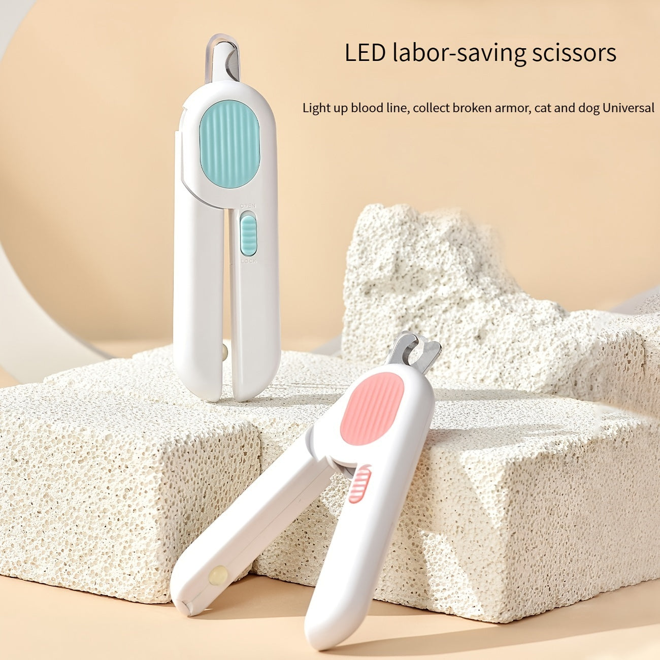 Nail clippers for dogs and cats with LED light and safe round cutting design