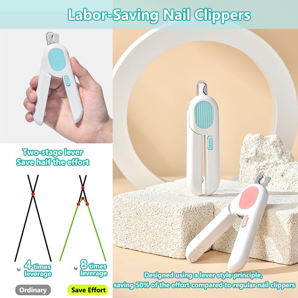 Nail clippers for dogs and cats with LED light and safe round cutting design