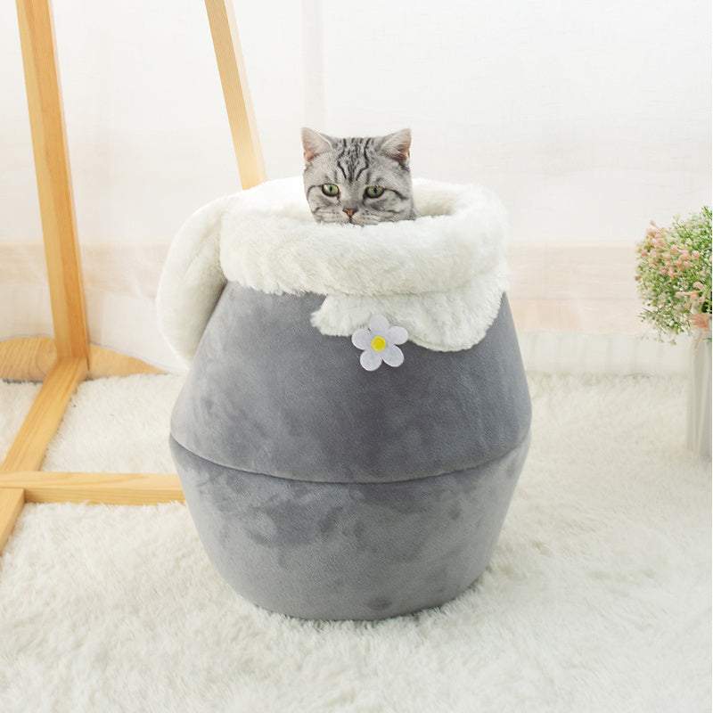 3-in-1 katten en hondenhuis in komvormige grot met zachte pluche bed
