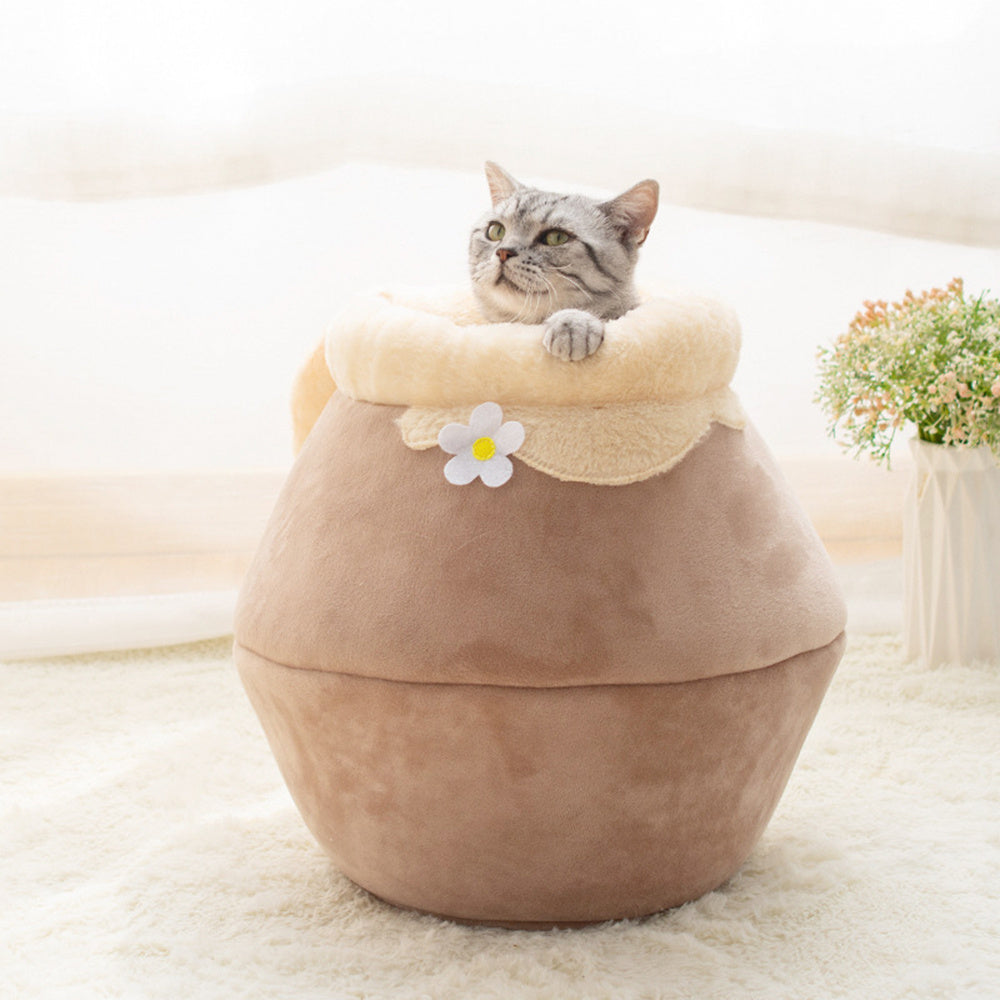3-in-1 katten en hondenhuis in komvormige grot met zachte pluche bed