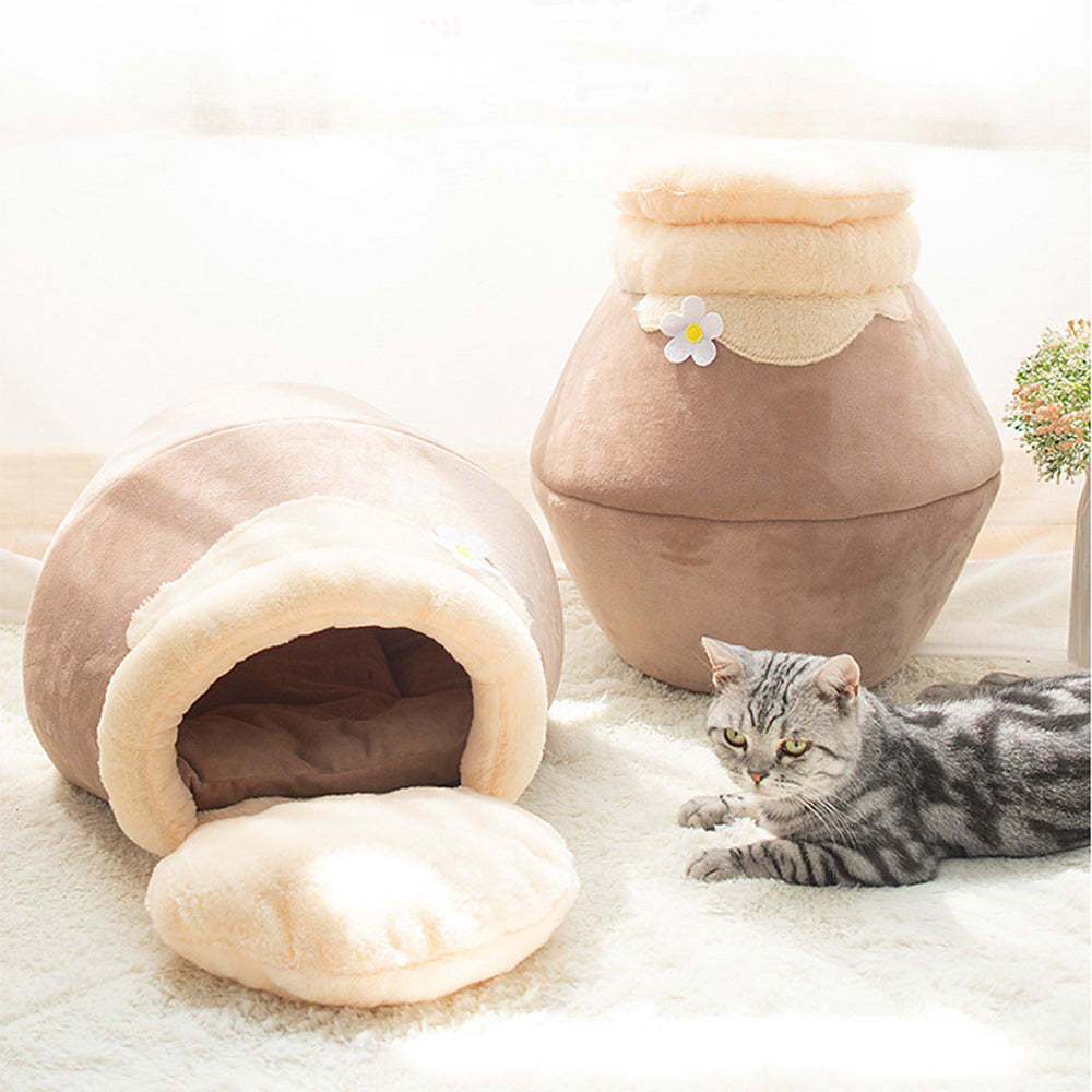 3-in-1 katten en hondenhuis in komvormige grot met zachte pluche bed