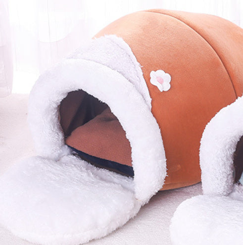 3-in-1 katten en hondenhuis in komvormige grot met zachte pluche bed