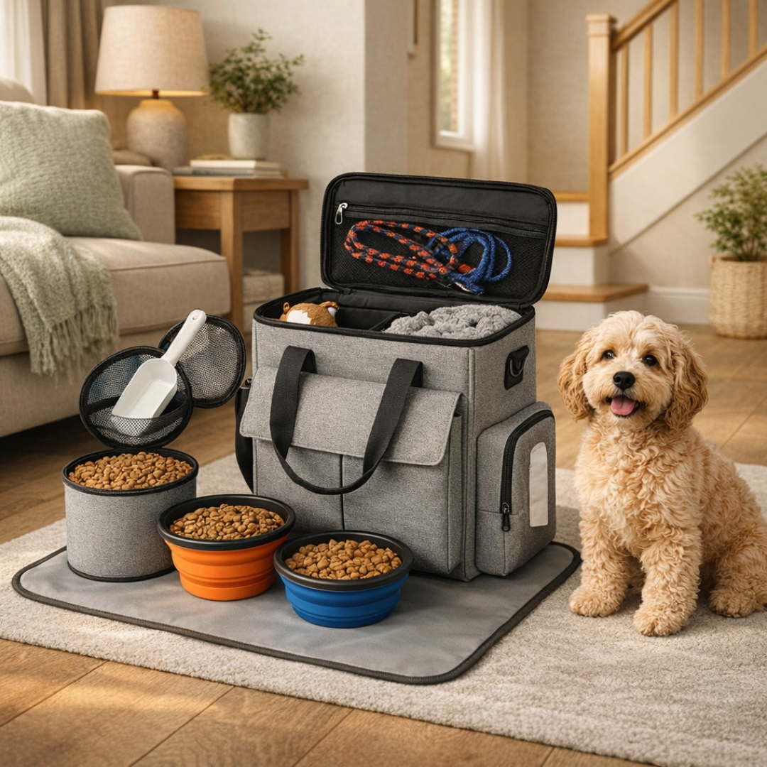 Plecak Podróżny dla Psa – Miska, Akcesoria i Smakołyki w Jednej Torbie