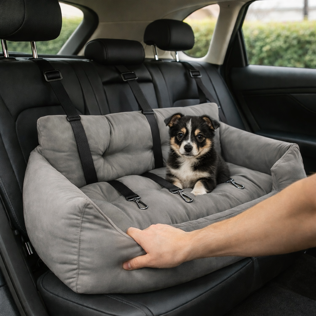 Fotelik Samochodowy dla Psa – Podwójne Siedzenie, Bezpieczny na Zakrętach