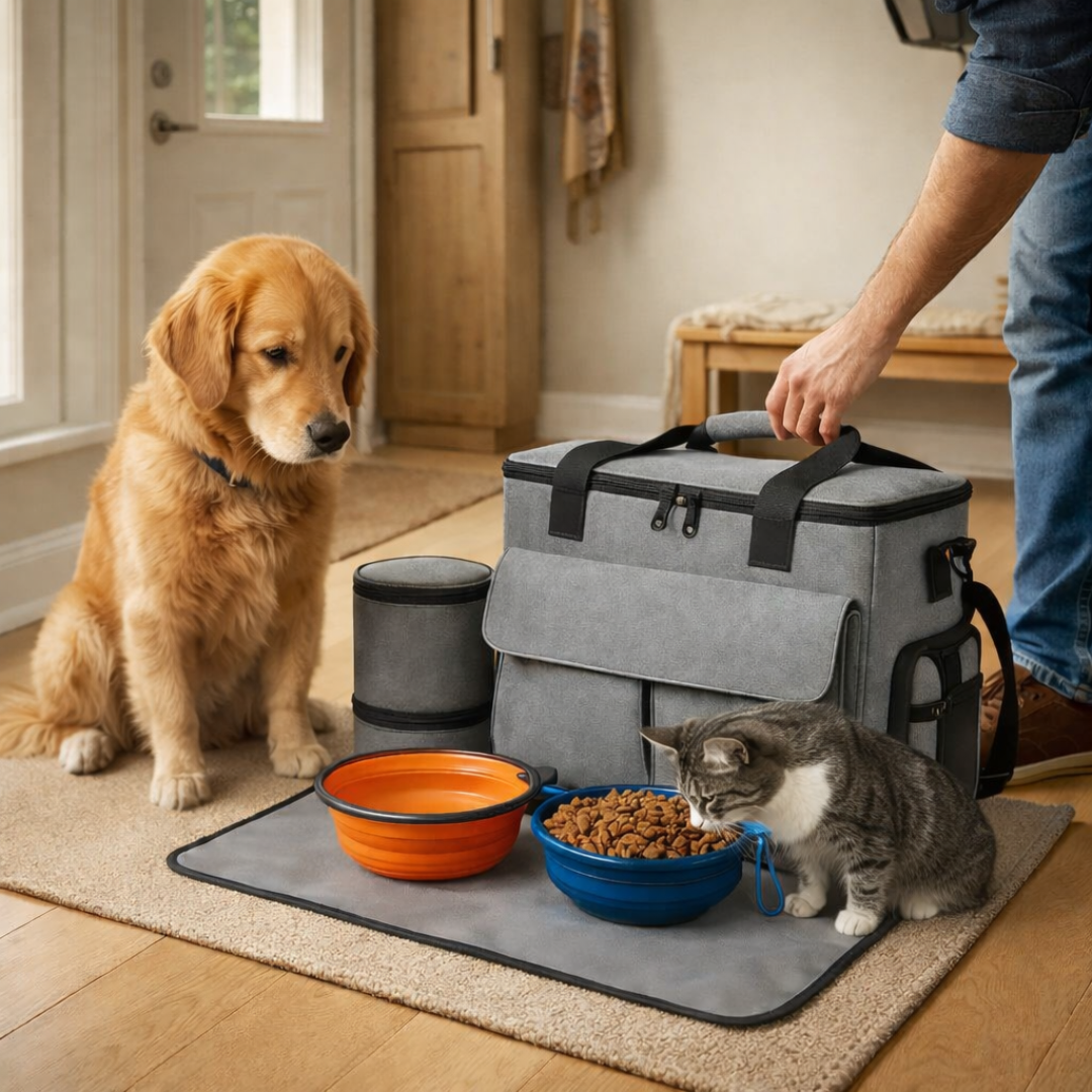 Plecak Podróżny dla Psa – Miska, Akcesoria i Smakołyki w Jednej Torbie